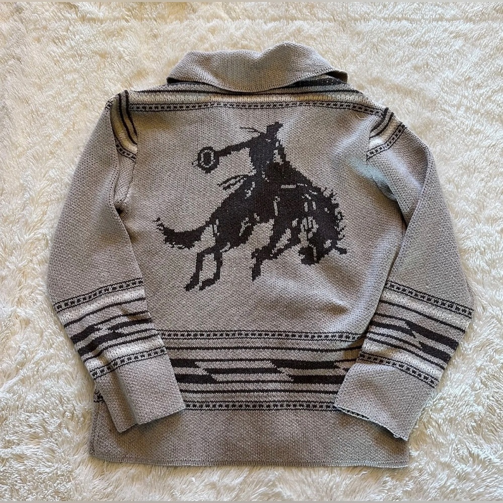 Western Bucking Bronc Rodeo Horse Cowichan Knit Traditional Button Front - Picture 2 of 10
